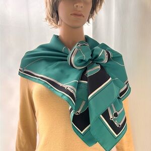 Vintage Fabio Pucci Equestrian Teal Scarf
